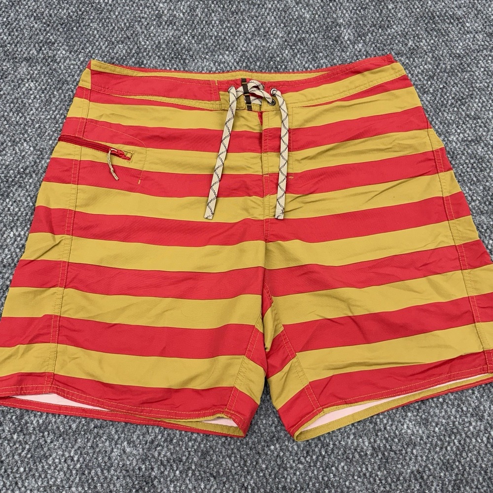 Patagonia Men's 35 Shorts Swim Trunks Board Shorts Outdoor Red Gold Striped 8"